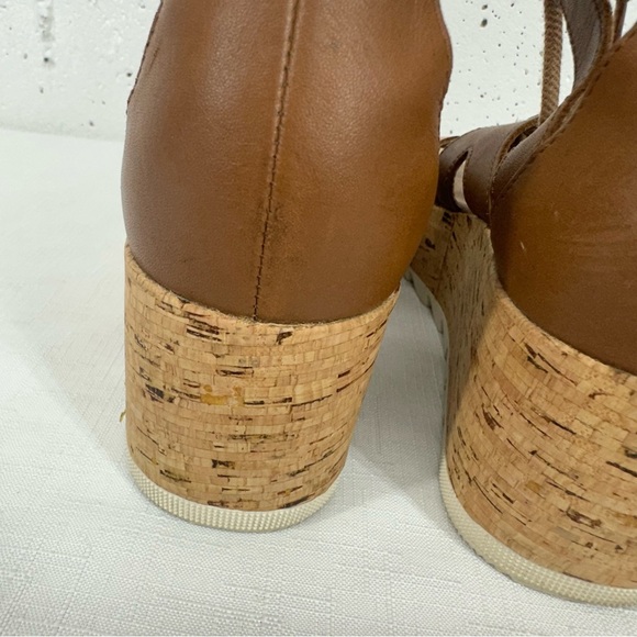 Sorel Women’s size 7 Cameron Light Brown Leather Platform Lace Up Sandals - Picture 7 of 12